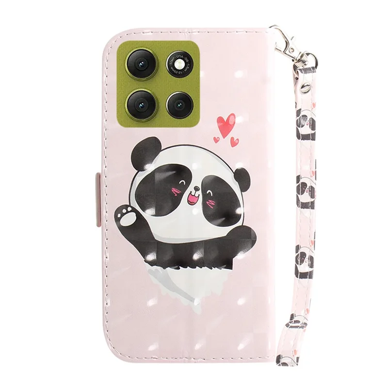 Cover a portafoglio per Motorola Moto G86 5G con stampa a motivi, cover per telefono con cinturino da polso - Panda Cuore d'Amore