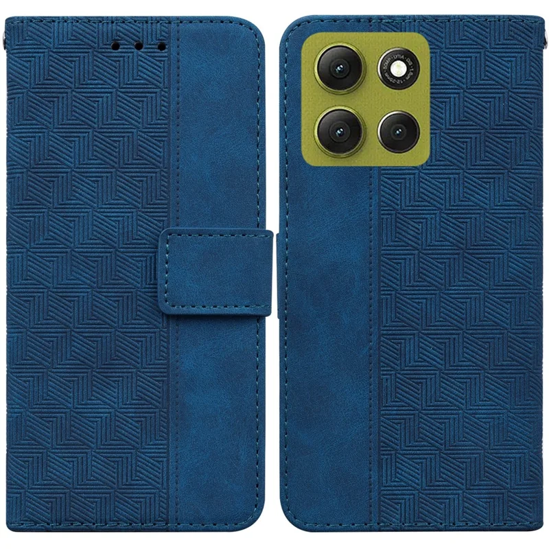 Чехол для Motorola Moto G86 5G с геометрическим узором, кожаный кошелек с ремешком на запястье - Синий