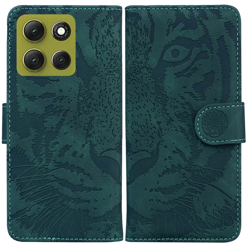 Funda tipo cartera de cuero con estampado de tigre para Motorola Moto G86 5G - Verde
