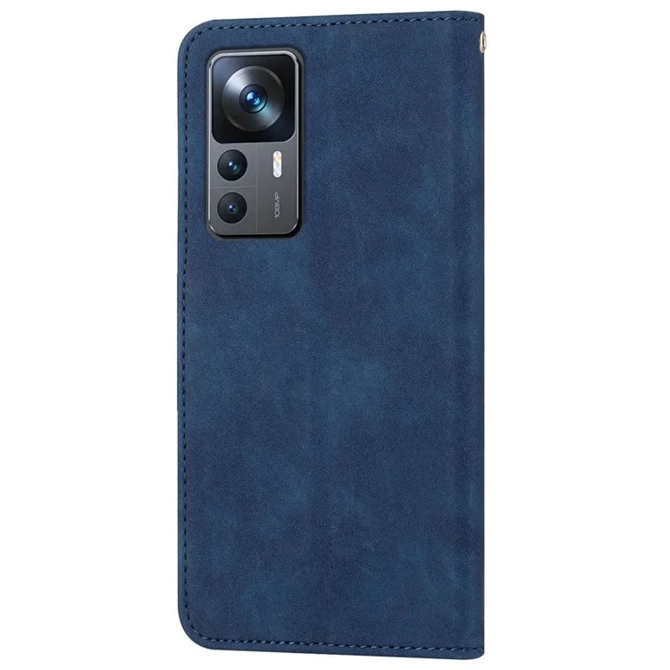 For Xiaomi 12T 5G / 12T Pro 5G / Redmi K50 Ultra 5G Solid Color PU Leather Phone Shell, Wallet Stand Design Anti-Drop Magnetic Clasp Phone Case - Blue