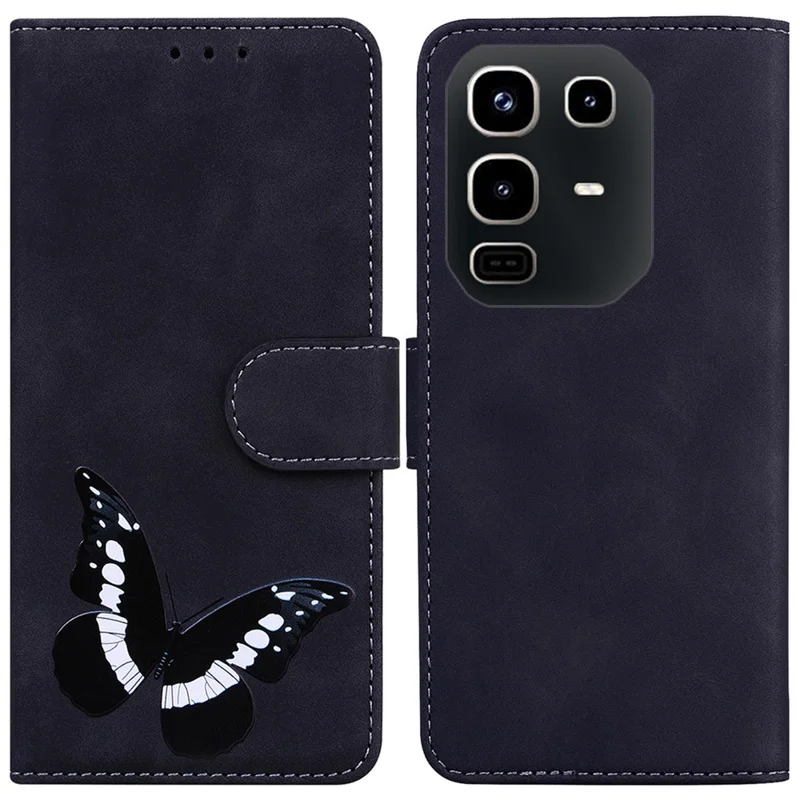 For Infinix Note 50 Pro 4G  /  Note 50 4G Stand Case PU Leather Phone Cover Butterfly Printed - Black