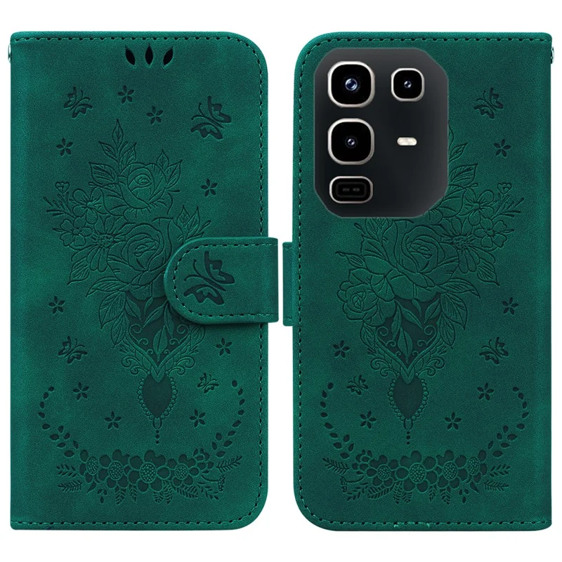 Cover per Infinix Note 50 Pro 4G / Note 50 4G con Farfalla e Fiori Stampati in Pelle PU con Portafoglio e Cinturino - Verde