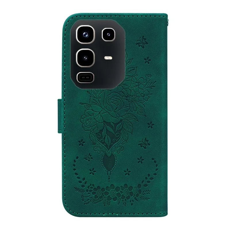 Cover per Infinix Note 50 Pro 4G / Note 50 4G con Farfalla e Fiori Stampati in Pelle PU con Portafoglio e Cinturino - Verde