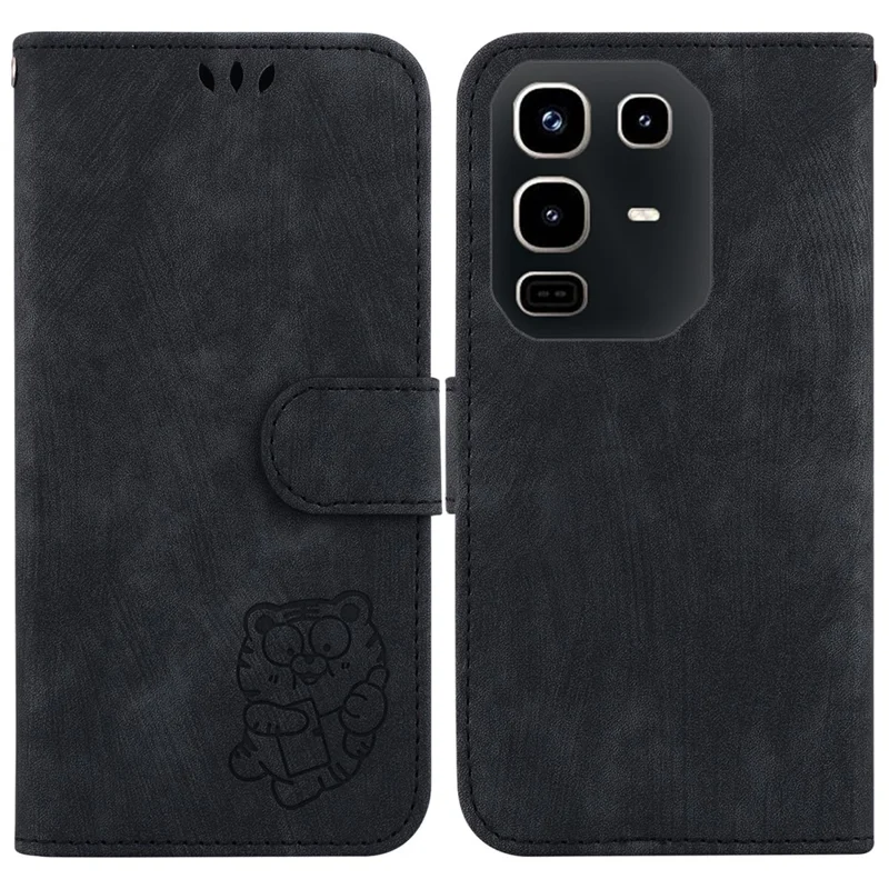 Pour Infinix Note 50 4G / Note 50 Pro 4G Étui Portefeuille en Cuir Empreinte de Tigre Antichoc avec Dragonne - Noir