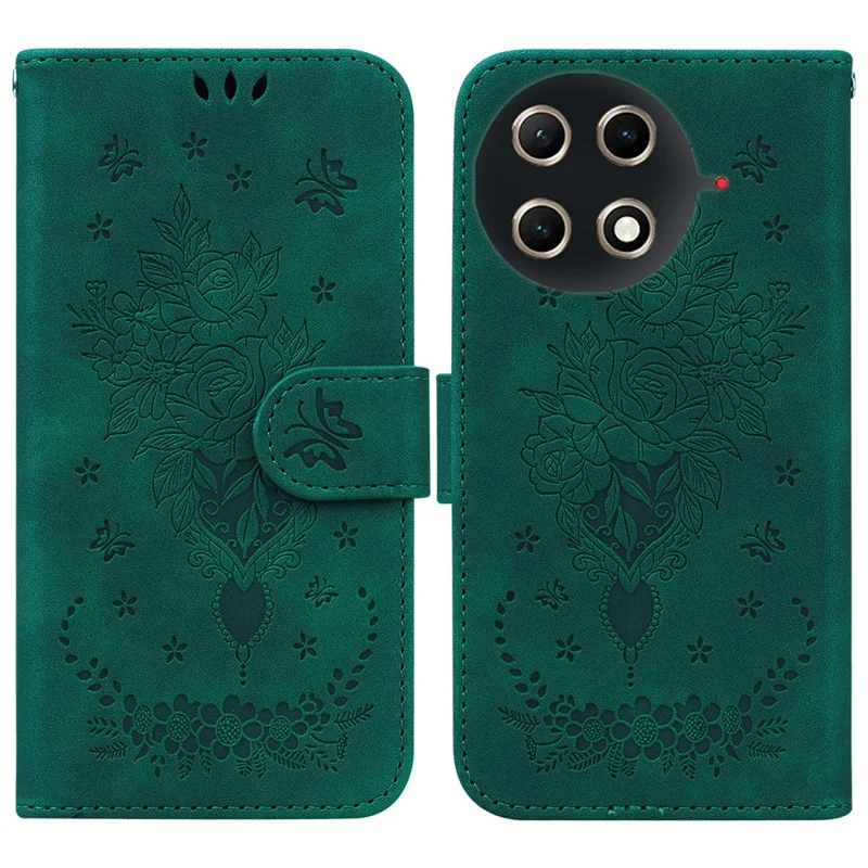 For TECNO Camon 30S 4G  /  30S Pro 4G Case Butterfly Flower Imprint PU Leather Wallet Phone Cover with Strap - Green