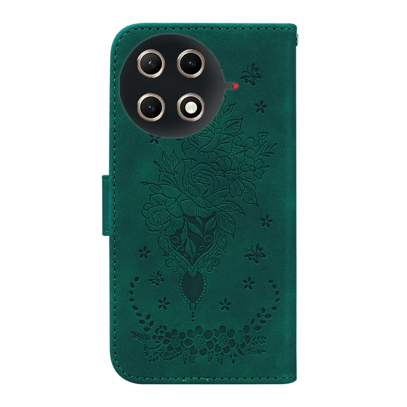 For TECNO Camon 30S 4G  /  30S Pro 4G Case Butterfly Flower Imprint PU Leather Wallet Phone Cover with Strap - Green