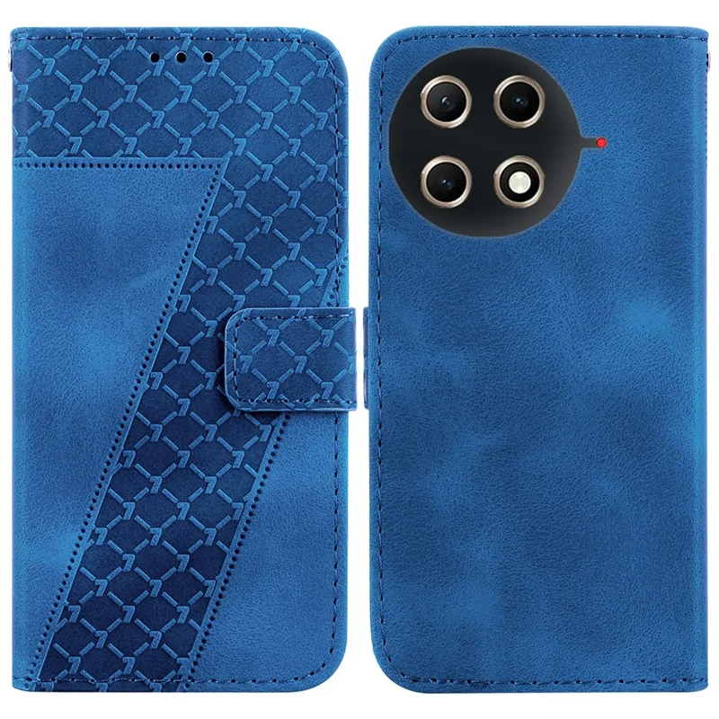 For TECNO Camon 30S 4G  /  30S Pro 4G Stand Case 7-Shaped Pattern Imprint Leather Phone Cover with Strap - Dark Blue