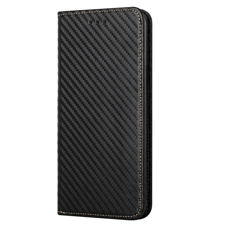 For Xiaomi 12T 5G / 12T Pro 5G / Redmi K50 Ultra 5G Carbon Fiber Texture PU Leather Stand Wallet Case Magnetic Auto Closing Phone Cover with Wrist Strap - Black