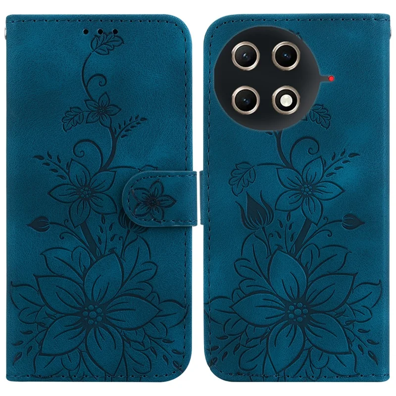 Per TECNO Camon 30S 4G / 30S Pro 4G Custodia con supporto Stampa fiore di giglio Custodia in pelle con cinturino da polso - Blu scuro