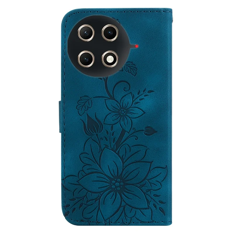 Per TECNO Camon 30S 4G / 30S Pro 4G Custodia con supporto Stampa fiore di giglio Custodia in pelle con cinturino da polso - Blu scuro