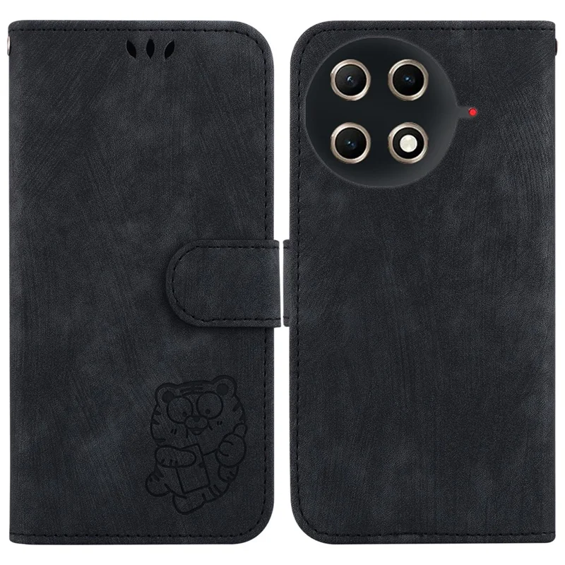Per TECNO Camon 30S 4G / 30S Pro 4G Cover a Portafoglio con Impronta di Tigre in Pelle Antiurto per Telefono con Cinturino da Polso - Nero