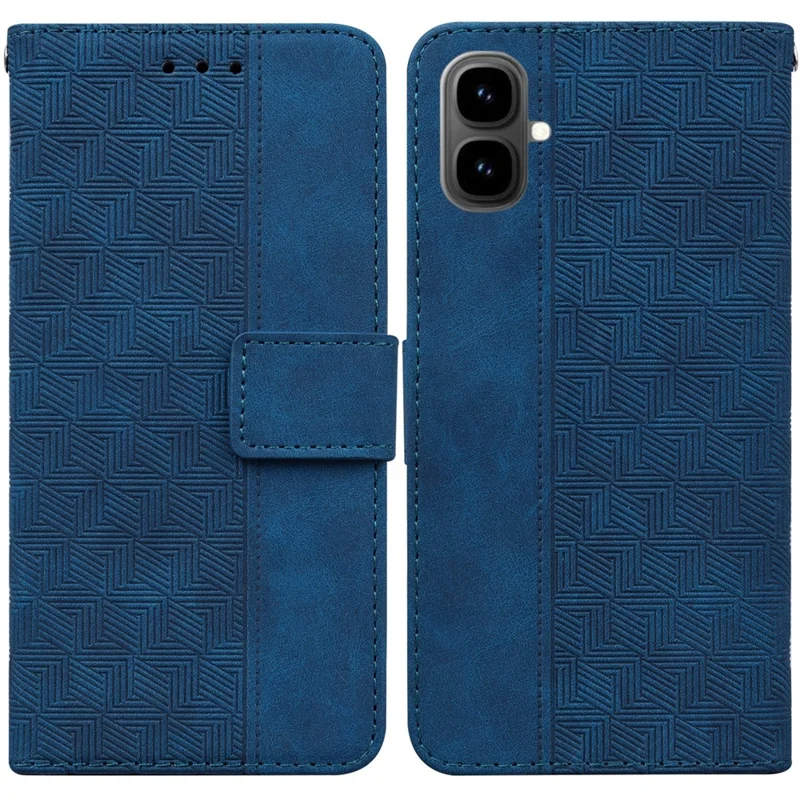 For Infinix Smart 10 Case Geometry Pattern Leather Wallet Phone Cover with Wrist Strap - Blue
