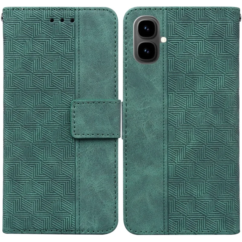 For Infinix Smart 10 Case Geometry Pattern Leather Wallet Phone Cover with Wrist Strap - Green