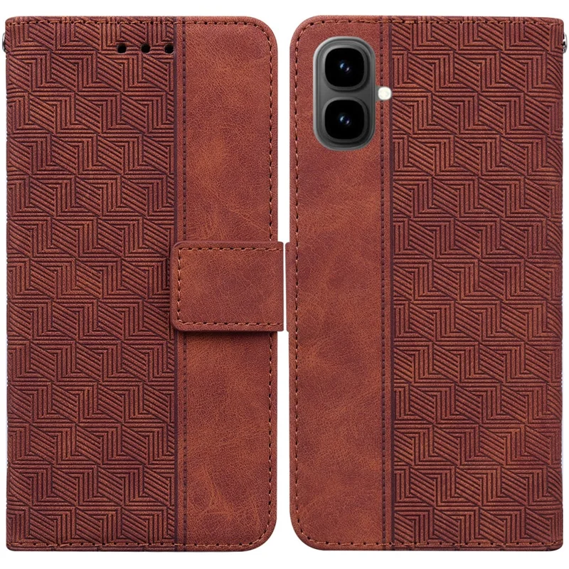 For Infinix Smart 10 Case Geometry Pattern Leather Wallet Phone Cover with Wrist Strap - Brown