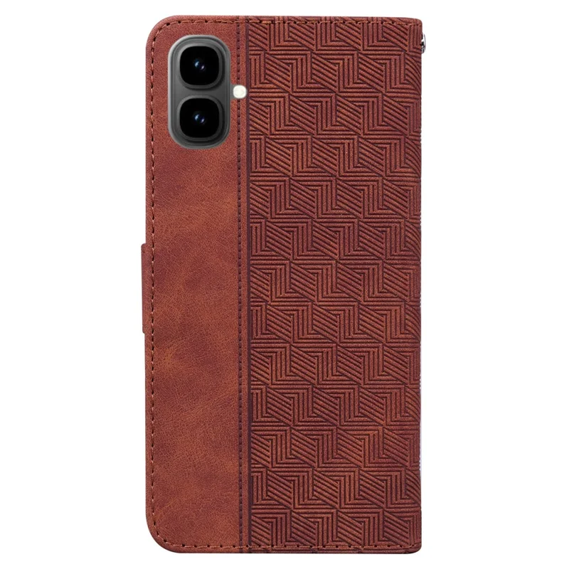For Infinix Smart 10 Case Geometry Pattern Leather Wallet Phone Cover with Wrist Strap - Brown