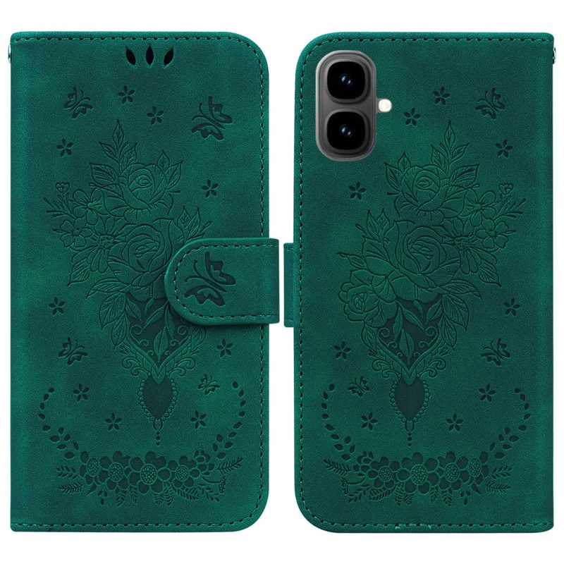 For Infinix Smart 10 Case Butterfly Flower Imprint PU Leather Wallet Phone Cover with Strap - Green