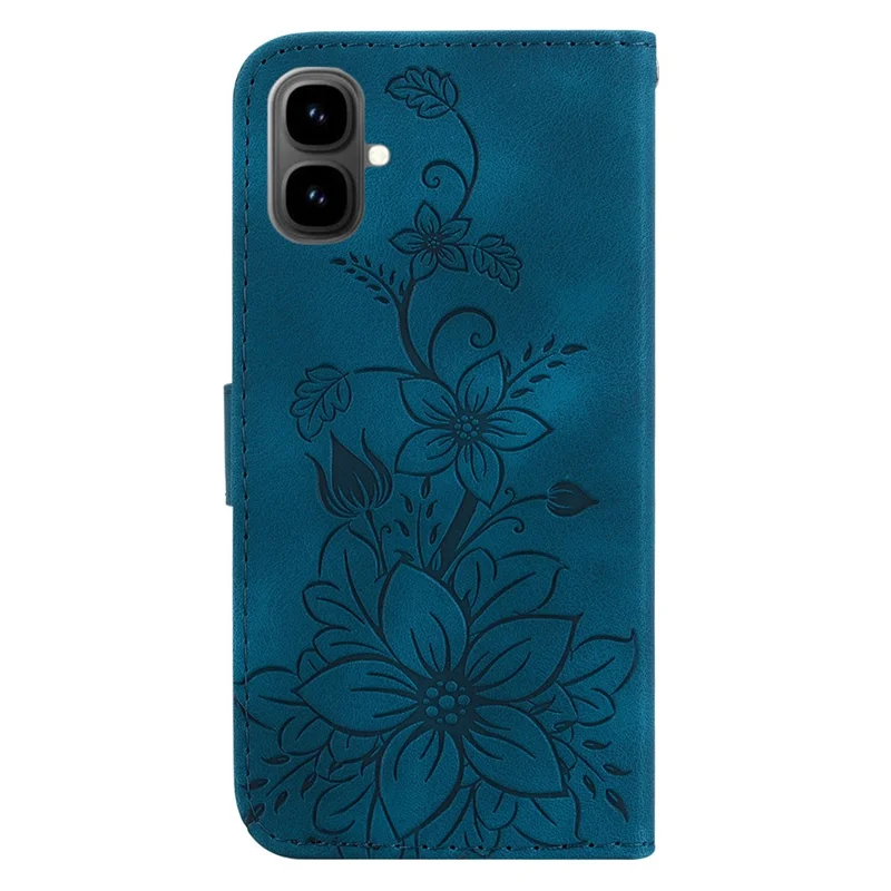 Étui de support pour Infinix Smart 10 Motif fleur de lys Étui en cuir avec dragonne - Bleu foncé