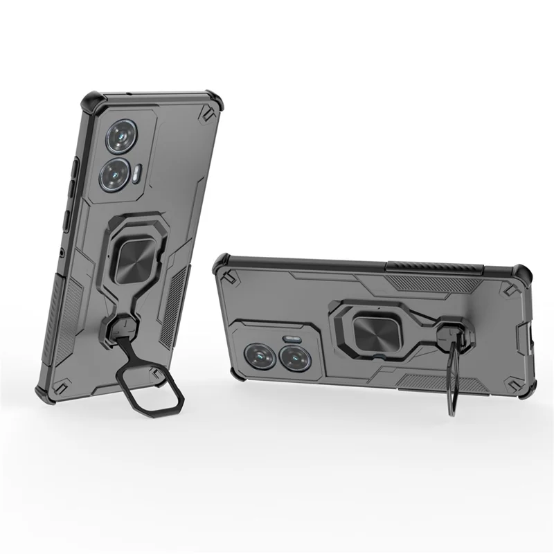 For Motorola Edge 50 Fusion 5G Case Rotatable Ring Kickstand PC + TPU Shockproof Phone Cover - Black