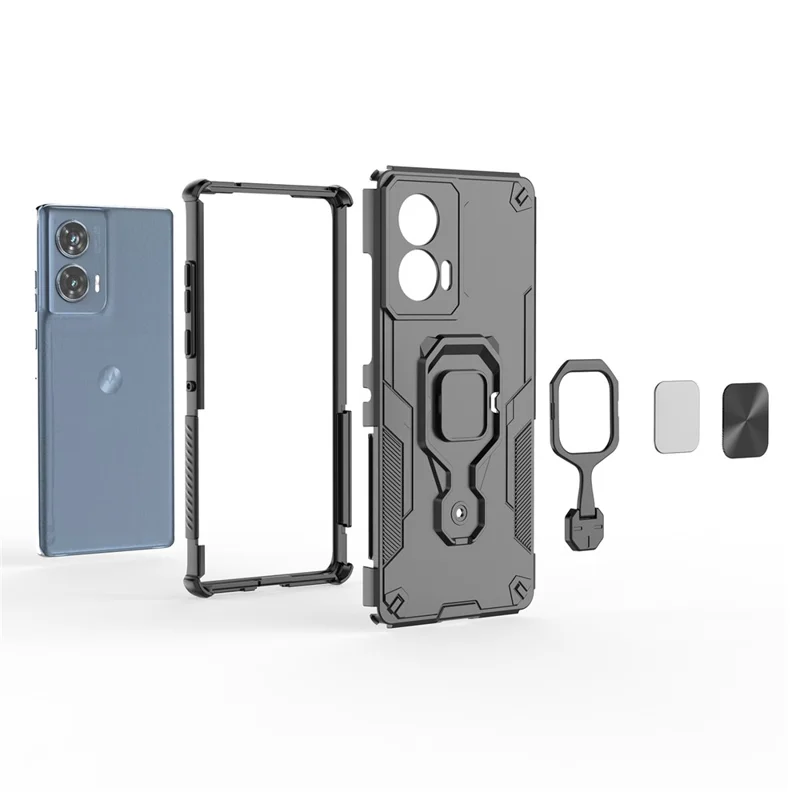 For Motorola Edge 50 Fusion 5G Case Rotatable Ring Kickstand PC + TPU Shockproof Phone Cover - Black
