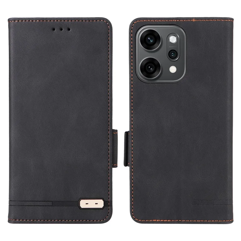 Capa para Oppo Reno14 Pro 5G (Global) Carteira de Couro com Flip e Decoração em Hardware - Preto
