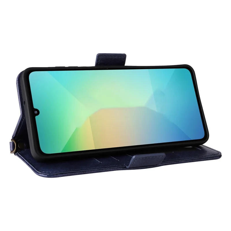 For Samsung Galaxy A06 5G  /  4G Leather Case Magnetic Closure Wallet Stand Phone Cover with Crossbody Strap - Blue