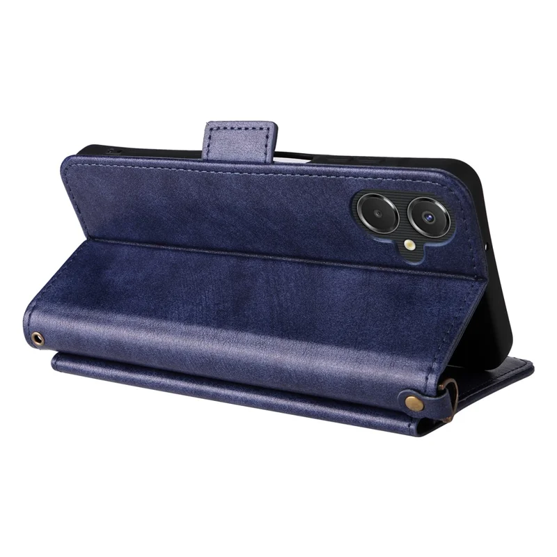 For Samsung Galaxy A06 5G  /  4G Leather Case Magnetic Closure Wallet Stand Phone Cover with Crossbody Strap - Blue