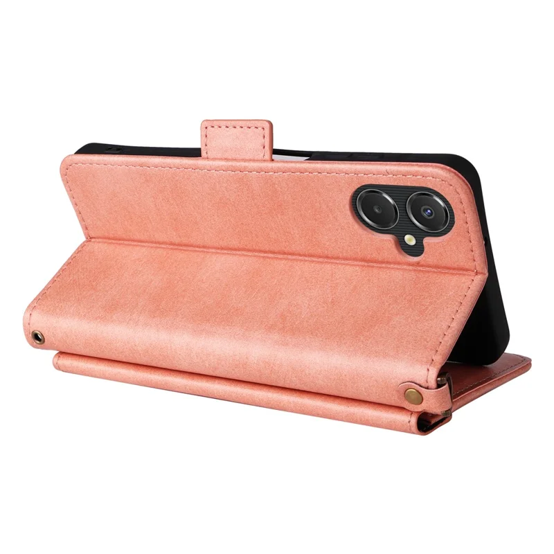 For Samsung Galaxy A07 4G Leather Case Magnetic Closure Wallet Stand Phone Cover with Crossbody Strap - Pink
