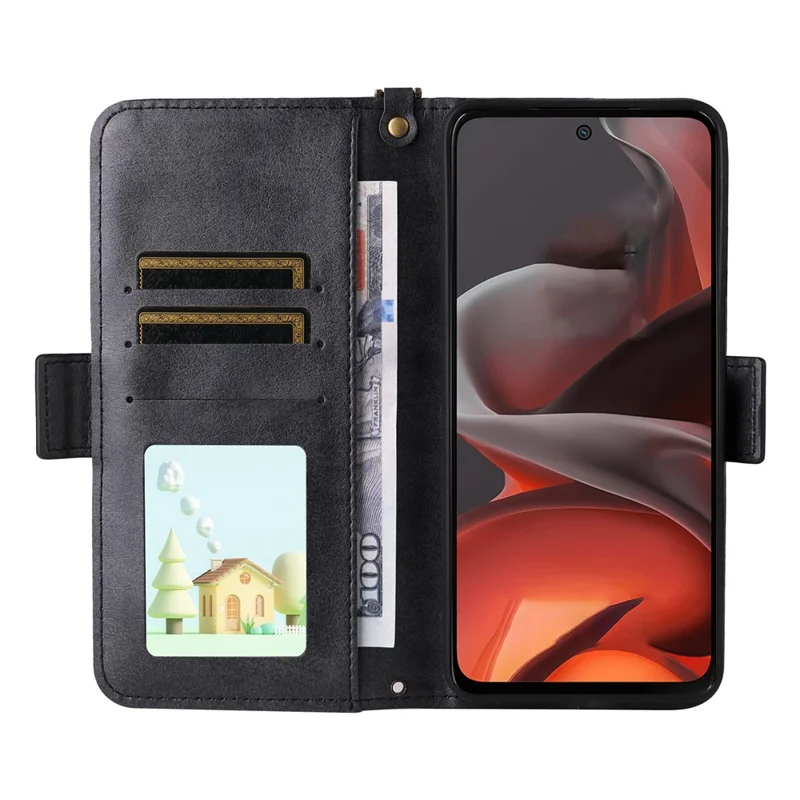 Funda de Cuero para Motorola Moto G15 Power 4G / G15 4G con Cierre Magnético, Soporte de Cartera y Correa Cruzada - Negro