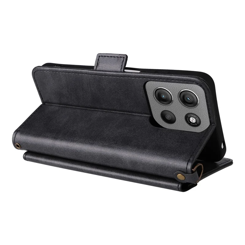 Funda de Cuero para Motorola Moto G15 Power 4G / G15 4G con Cierre Magnético, Soporte de Cartera y Correa Cruzada - Negro