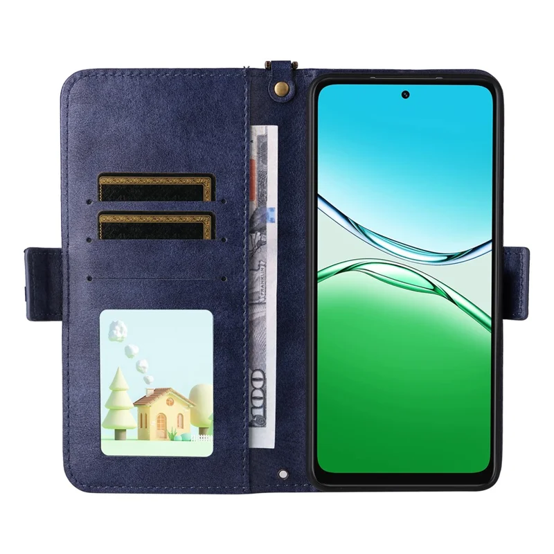 For Oppo A5x 5G  /  4G Leather Case Magnetic Closure Wallet Stand Phone Cover with Crossbody Strap - Blue