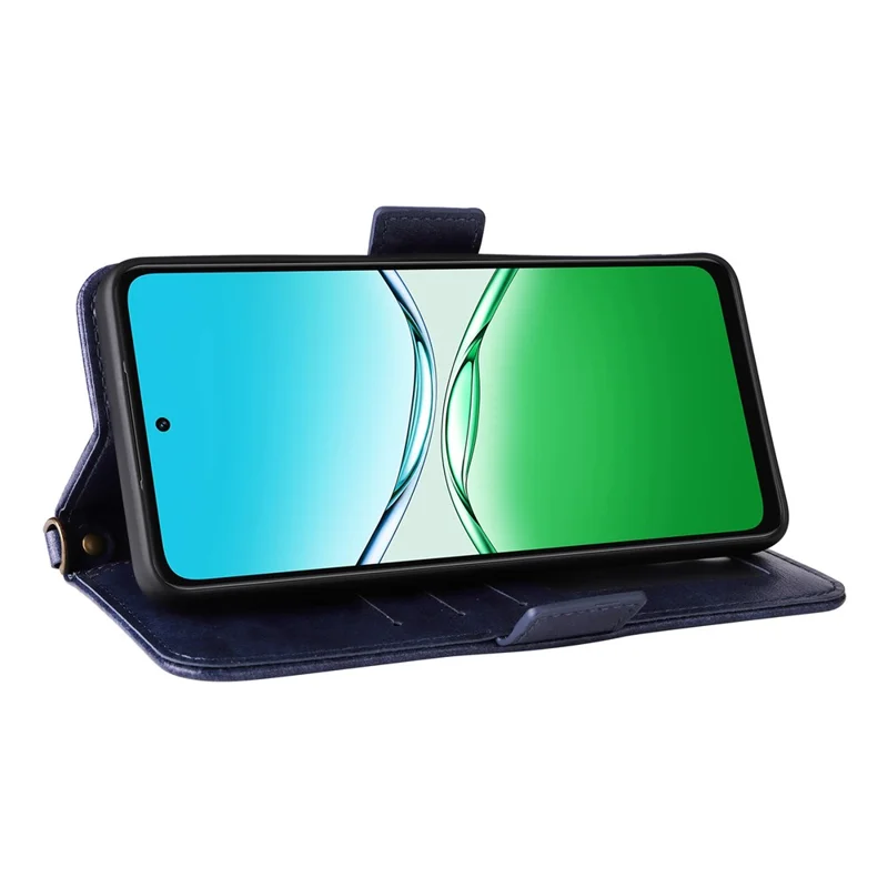 For Oppo A5x 5G  /  4G Leather Case Magnetic Closure Wallet Stand Phone Cover with Crossbody Strap - Blue
