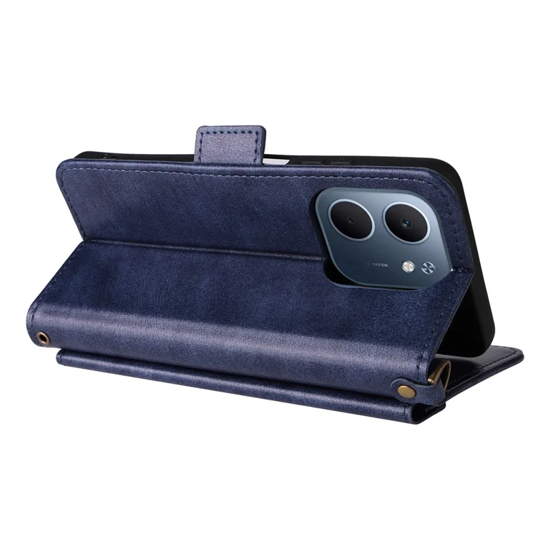 For Oppo A5x 5G  /  4G Leather Case Magnetic Closure Wallet Stand Phone Cover with Crossbody Strap - Blue