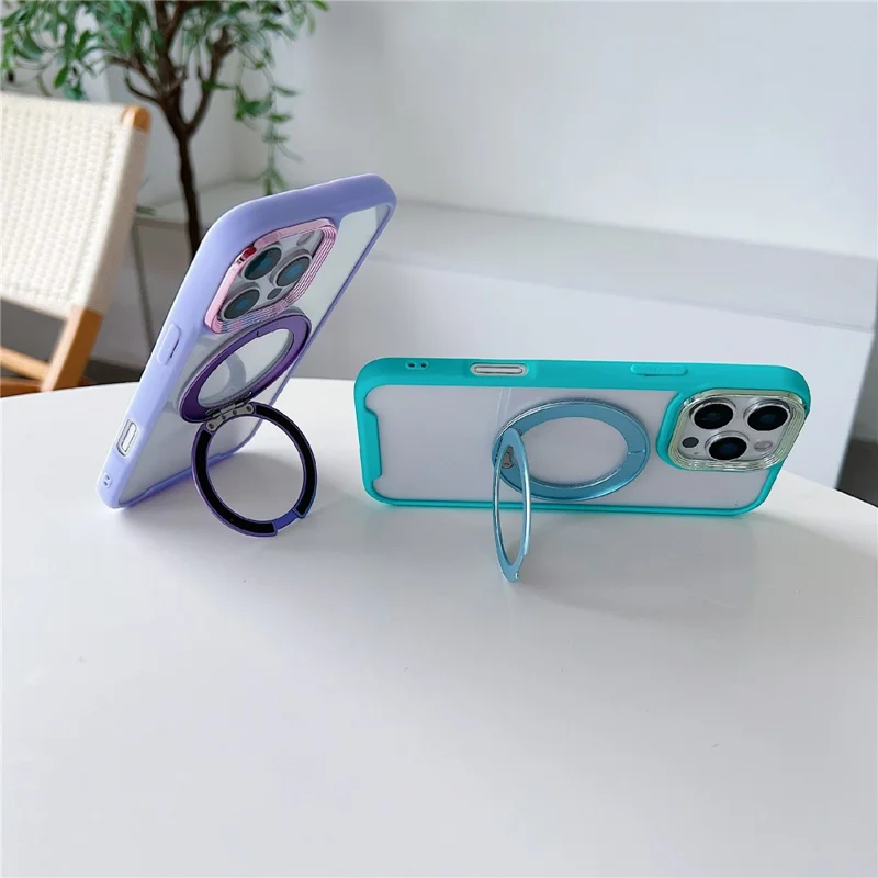 Cover posteriore per iPhone 16 Pro con custodia magnetica, supporto, cornice elettroplaccata per lenti, TPU e acrilico - Verde