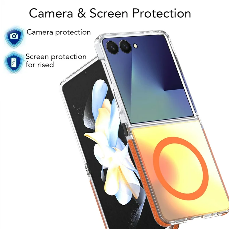 For Samsung Galaxy Z Flip7 5G Case Compatible with MagSafe Color Changing TPU Acrylic Phone Back Cover - Orange