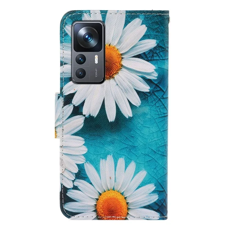 Für Xiaomi 12T 5G / 12t Pro 5g / Redmi K50 Ultra 5G Cross Textur Muster Druck Brieftasche Telefonabdeckung PU Lederstand Hülle - Chrysantheme