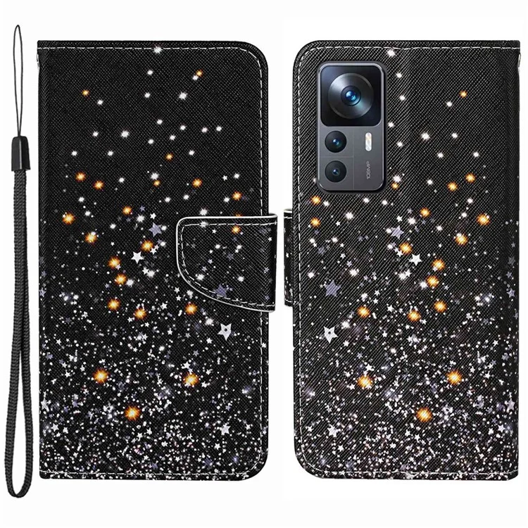 Para Xiaomi 12t 5g / 12T Pro 5G / Redmi K50 Ultra 5G Cruz Crossture Padring Padring Carthe Phone Capa de Couro PU Stand - Estrelas Quebradas