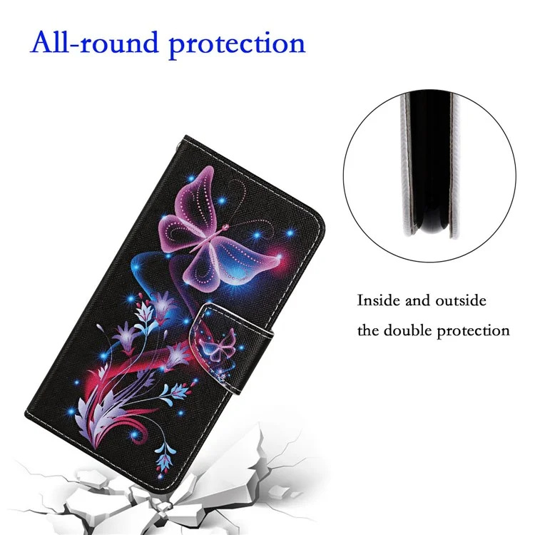 For Xiaomi 12T 5G / 12T Pro 5G / Redmi K50 Ultra 5G Cross Texture Pattern Printing Wallet Phone Cover PU Leather Stand Case - Fluorescent Butterflies