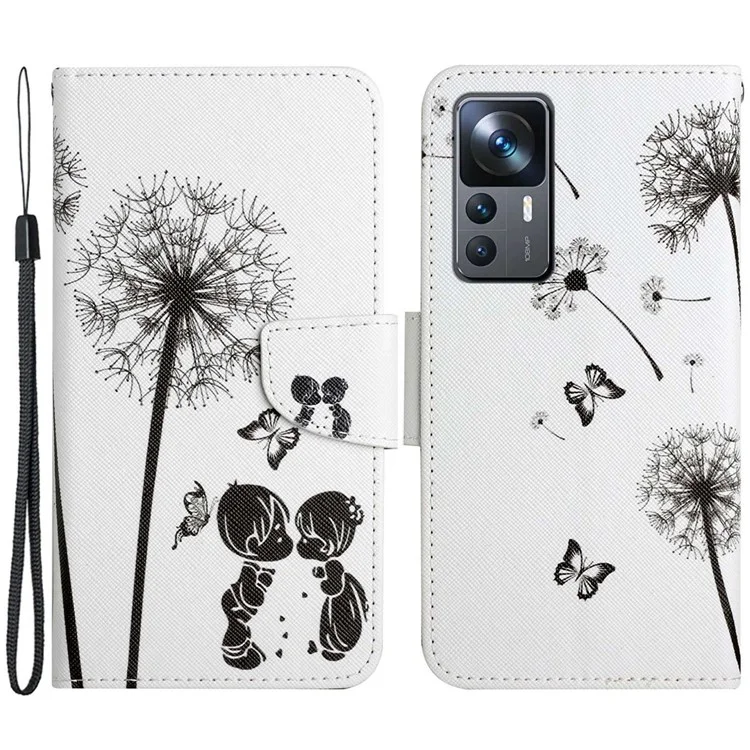 For Xiaomi 12T 5G / 12T Pro 5G / Redmi K50 Ultra 5G Cross Texture Pattern Printing Wallet Phone Cover PU Leather Stand Case - Dandelion