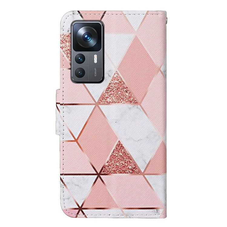 Für Xiaomi 12T 5G / 12T Pro 5G / Redmi K50 Ultra 5G Cross Texture Pattern Printing Wallet Phone Cover PU Leder Stand Case - Marble Pattern
