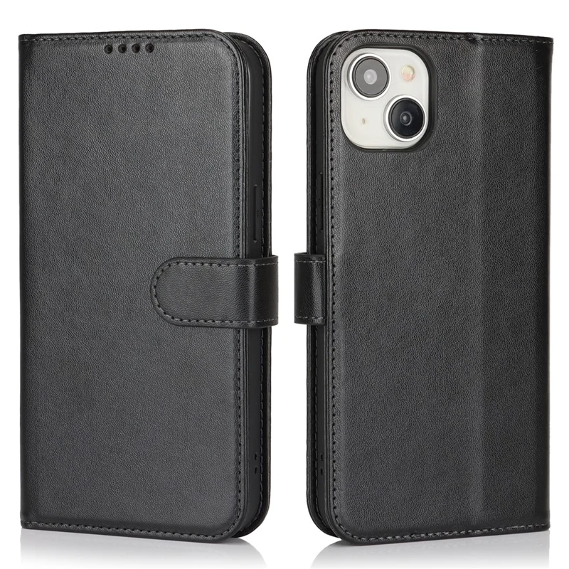 Für iPhone 15 Plus / 14 Plus Ständer Hülle Stoßfeste Lederbrieftasche Handyhülle - Schwarz