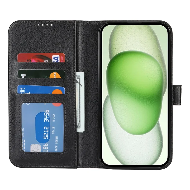 Für iPhone 15 Plus / 14 Plus Ständer Hülle Stoßfeste Lederbrieftasche Handyhülle - Schwarz