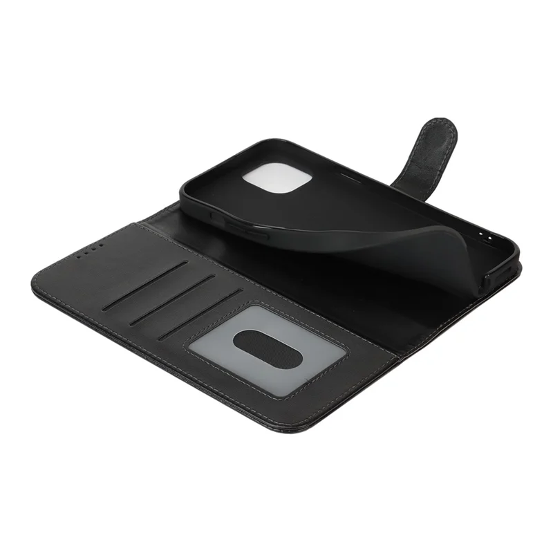 Für iPhone 15 Plus / 14 Plus Ständer Hülle Stoßfeste Lederbrieftasche Handyhülle - Schwarz