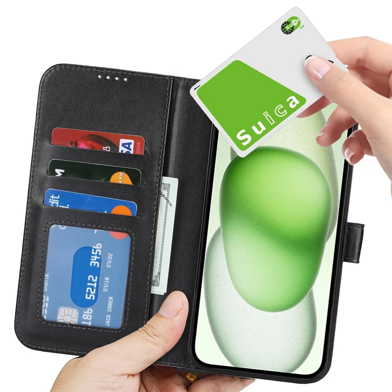 Für iPhone 15 Plus / 14 Plus Ständer Hülle Stoßfeste Lederbrieftasche Handyhülle - Schwarz