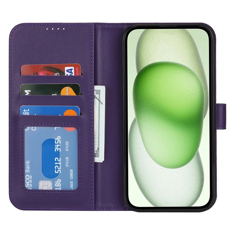 For iPhone 15 Plus / 14 Plus Stand Case Shockproof Leather Wallet Phone Cover - Dark Purple