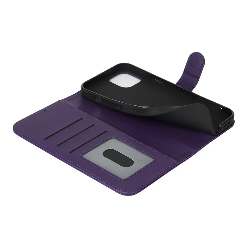 For iPhone 15 Plus / 14 Plus Stand Case Shockproof Leather Wallet Phone Cover - Dark Purple