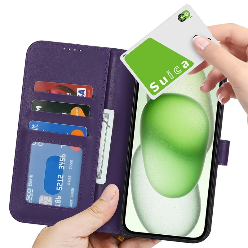 For iPhone 15 Plus / 14 Plus Stand Case Shockproof Leather Wallet Phone Cover - Dark Purple