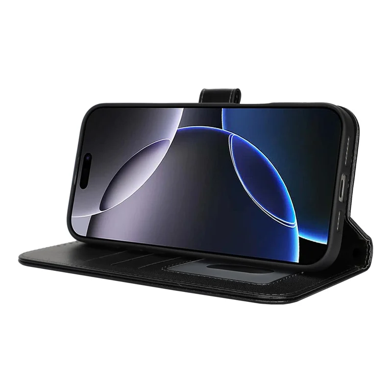 Pour iPhone 16 Pro Étui Support Antichoc Portefeuille en Cuir pour Téléphone - Noir