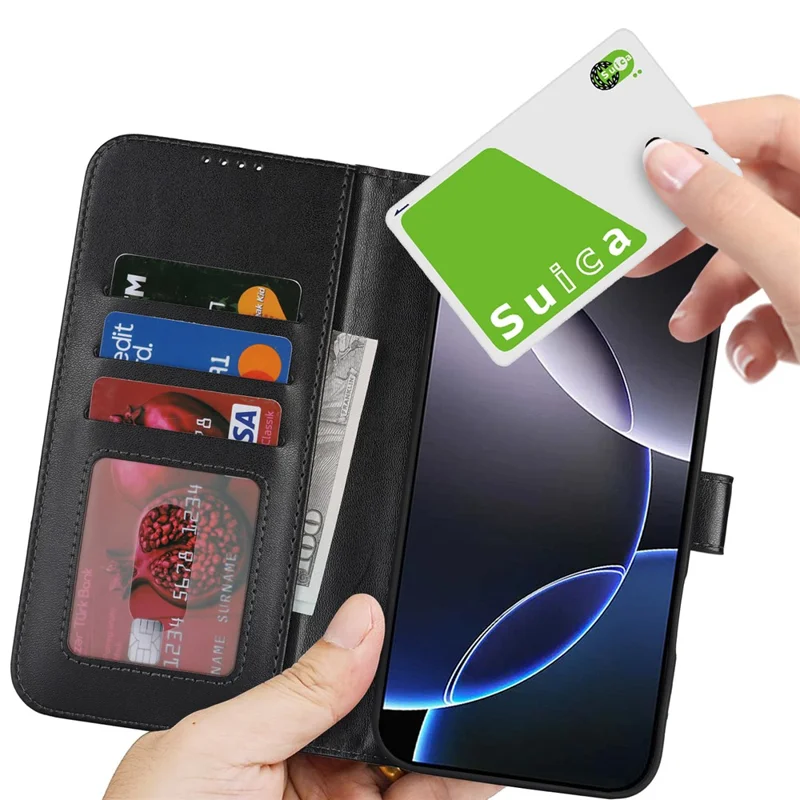 Pour iPhone 16 Pro Étui Support Antichoc Portefeuille en Cuir pour Téléphone - Noir
