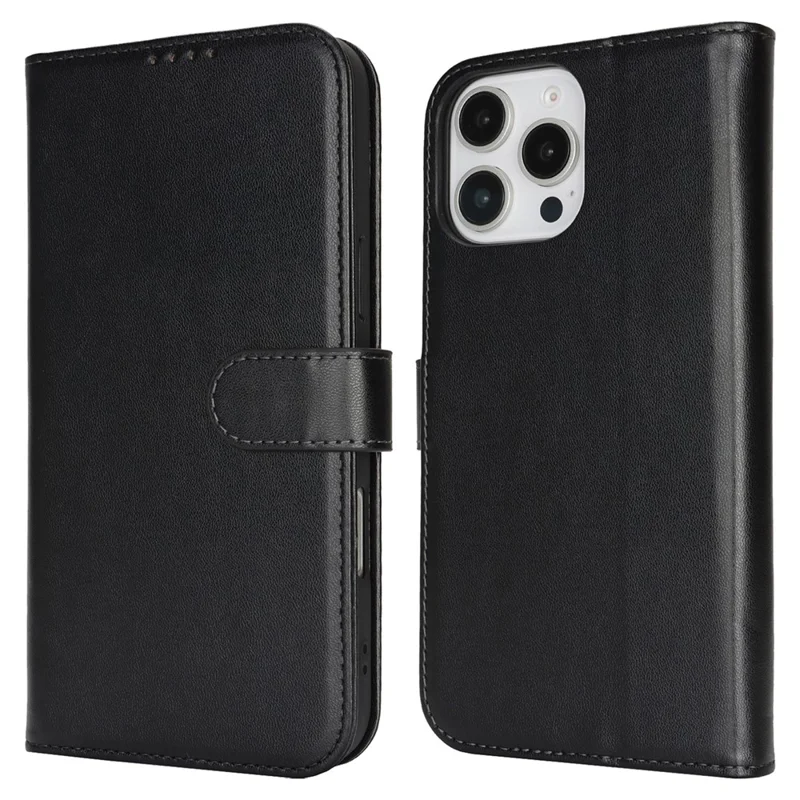 For iPhone 16 Pro Max Stand Case Shockproof Leather Wallet Phone Cover - Black