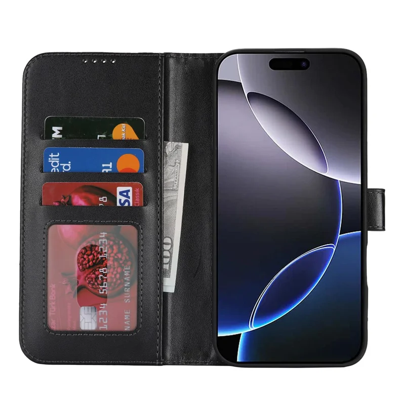 For iPhone 16 Pro Max Stand Case Shockproof Leather Wallet Phone Cover - Black